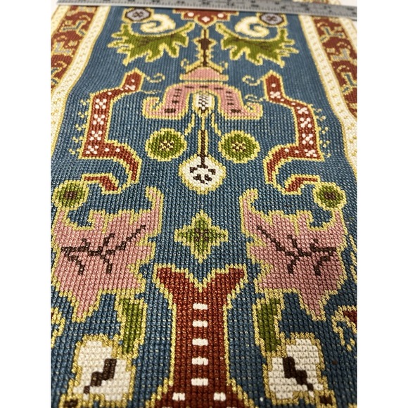 Hand Embroidered Floral Table Runner Tapestry Eastern European Turkish Blue Red - Picture 9 of 10